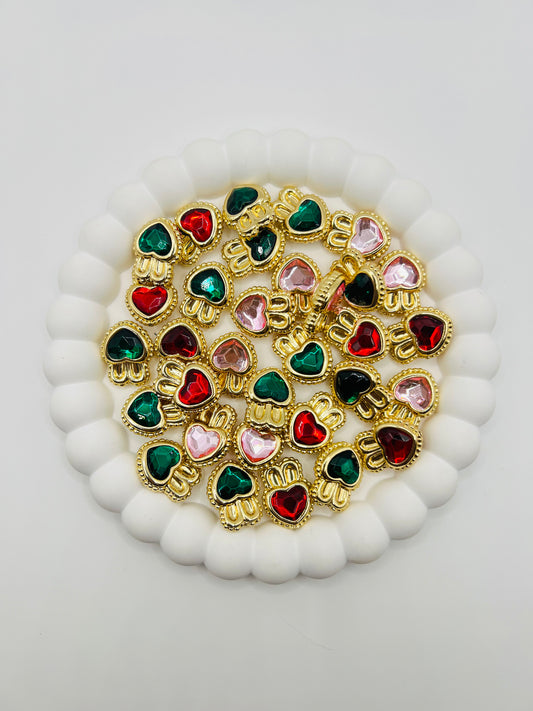 Heart Shape with Bunny Ears Shiny Gold Metal  Bead with Rhinestone