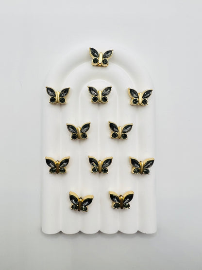 Butterfly Shape Matte Gold and Solid Color Metal  Bead with Rhinestone