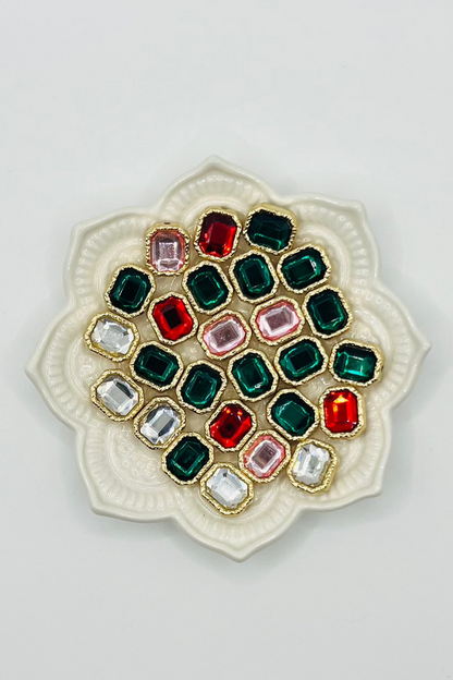 Octagon Shape Shiny Gold Metal  Bead with Rhinestone