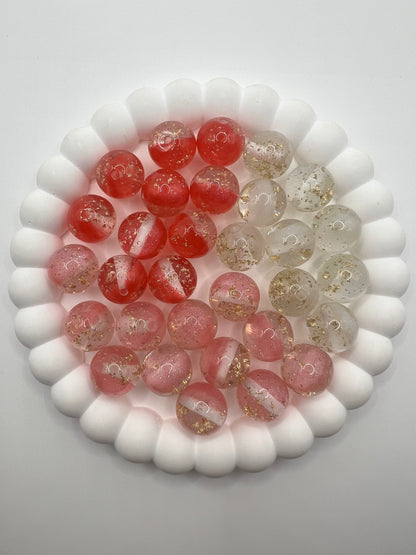 Half Mermaid Glitter Half Transparent with Gold Foil Round Beads - Choose Color