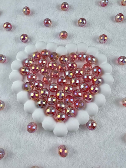 Transparent Pink Ombre Glittered Round Beads -12mm
