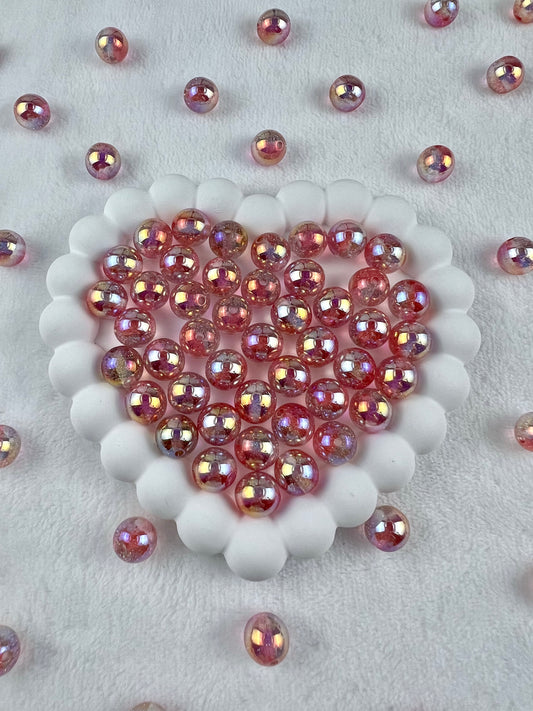 Transparent Pink Ombre Glittered Round Beads -12mm