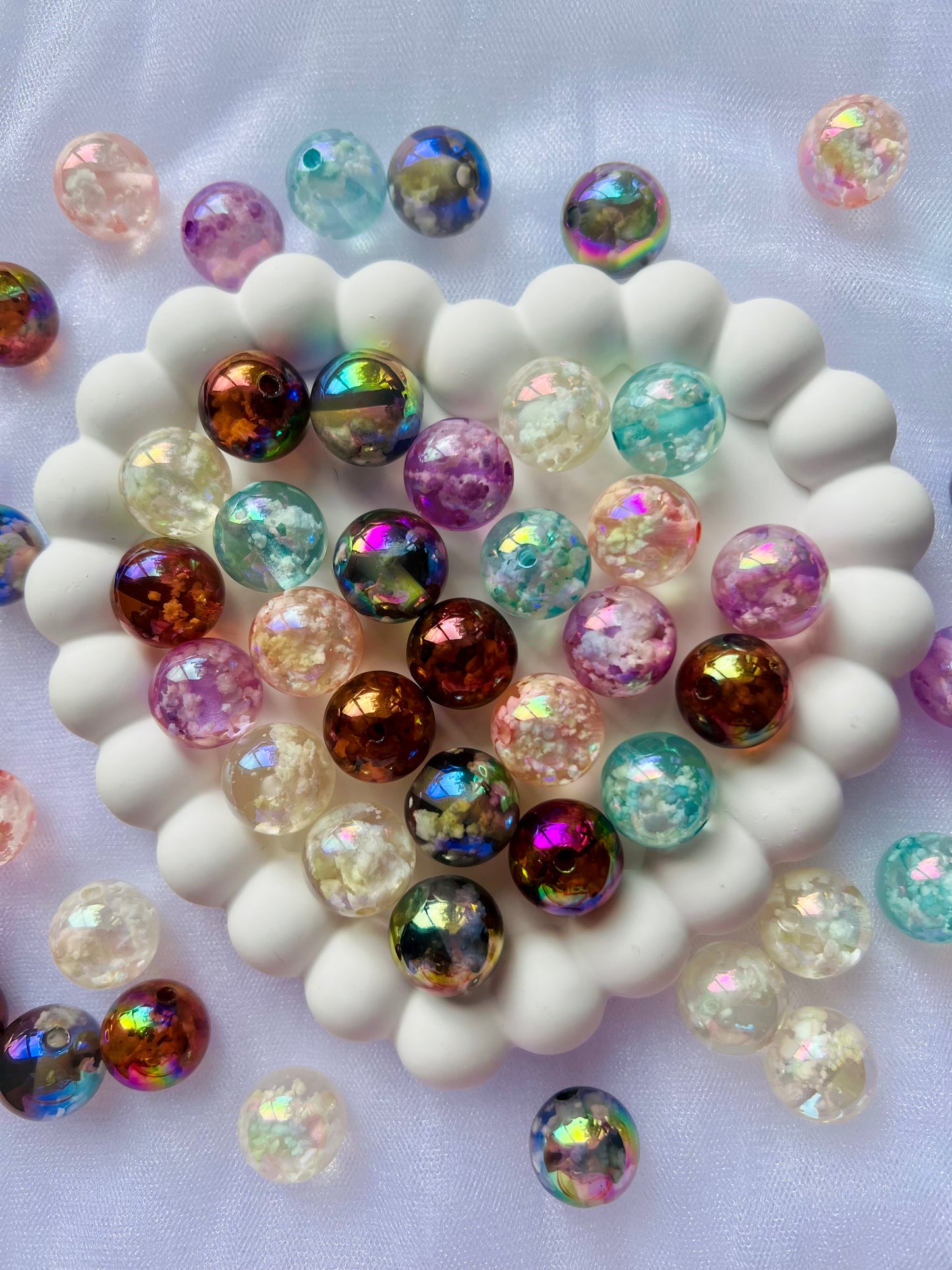 Transparent Luminous Cloud Effect Round Beads Random Mix-16mm