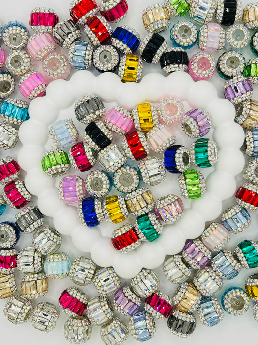 Round Fancy Beads Made with Rectangle Glass and Chain Rhinestones -Choose Color