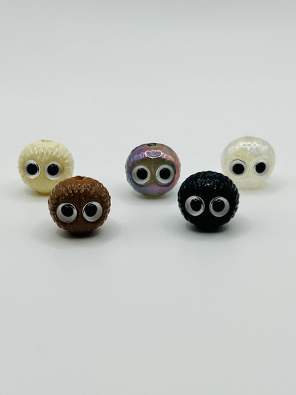 3D Head Charm Beads Big Eyes Random Color Mix -12mm