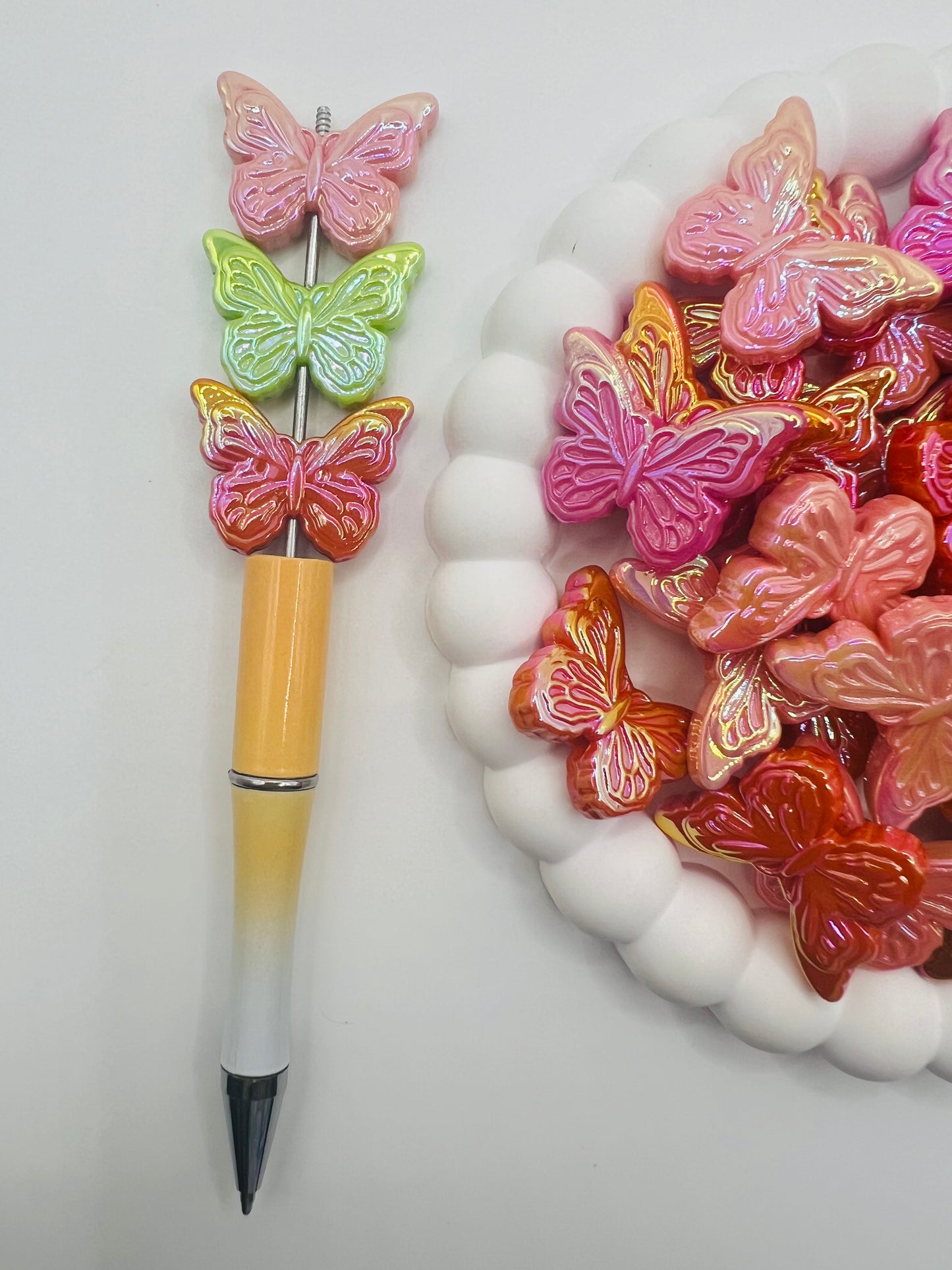 3D Butterfly Solid Color with UV Coated Charm Beads