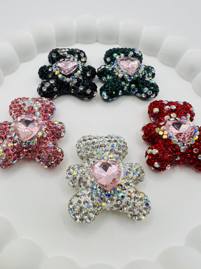 Bear Shape Clay Beads with Heart Gem and Rhinestones