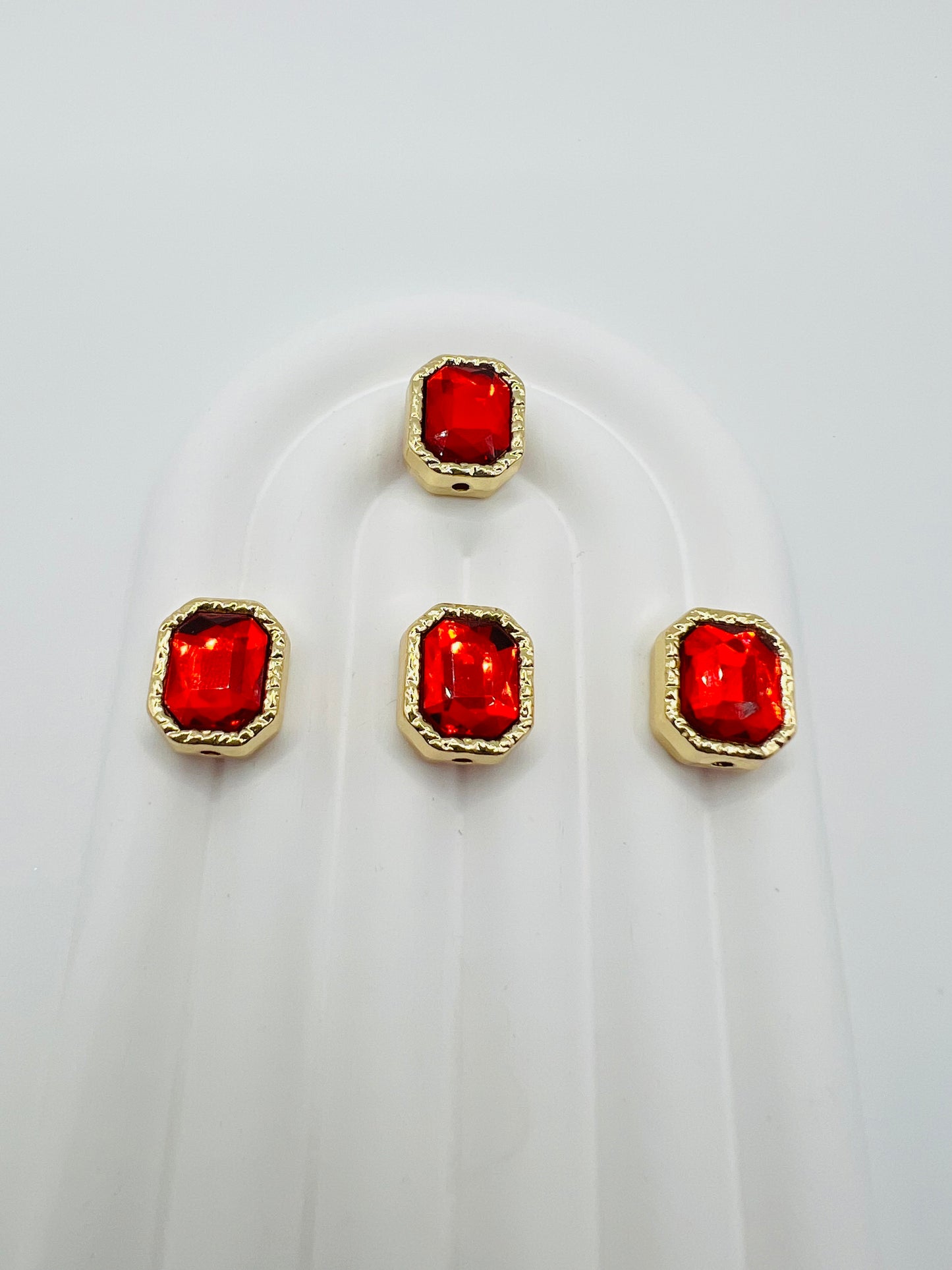 Octagon Shape Shiny Gold Metal  Bead with Rhinestone