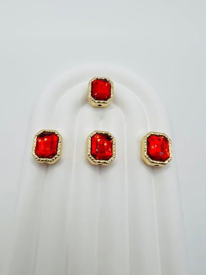 Octagon Shape Shiny Gold Metal  Bead with Rhinestone