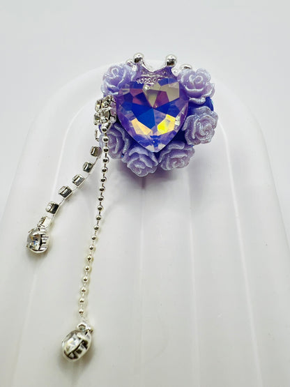Fancy Clay Base Bead with Big Heart Rhinestone, Rose Flower, Metal Crown and Metal Dangle