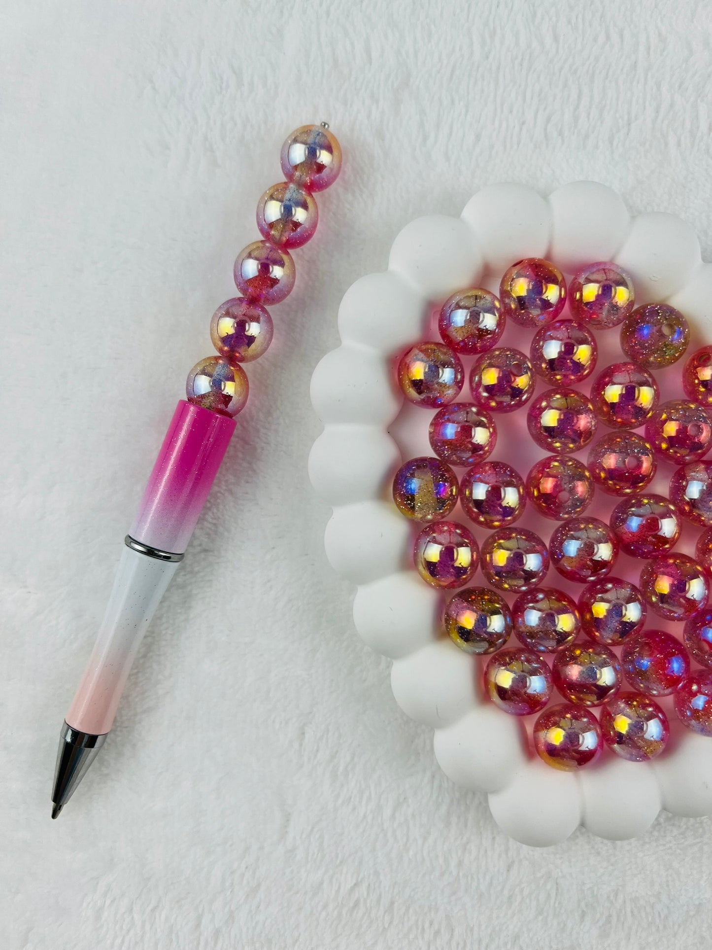 Transparent Pink Ombre Glittered Round Beads -12mm