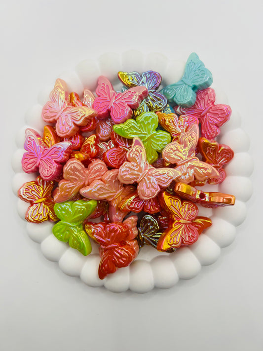 3D Butterfly Solid Color with UV Coated Charm Beads