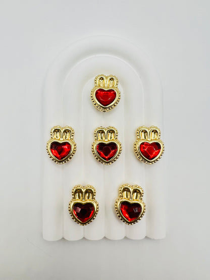 Heart Shape with Bunny Ears Shiny Gold Metal  Bead with Rhinestone