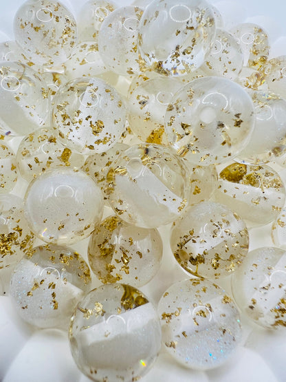Half Mermaid Glitter Half Transparent with Gold Foil Round Beads - Choose Color