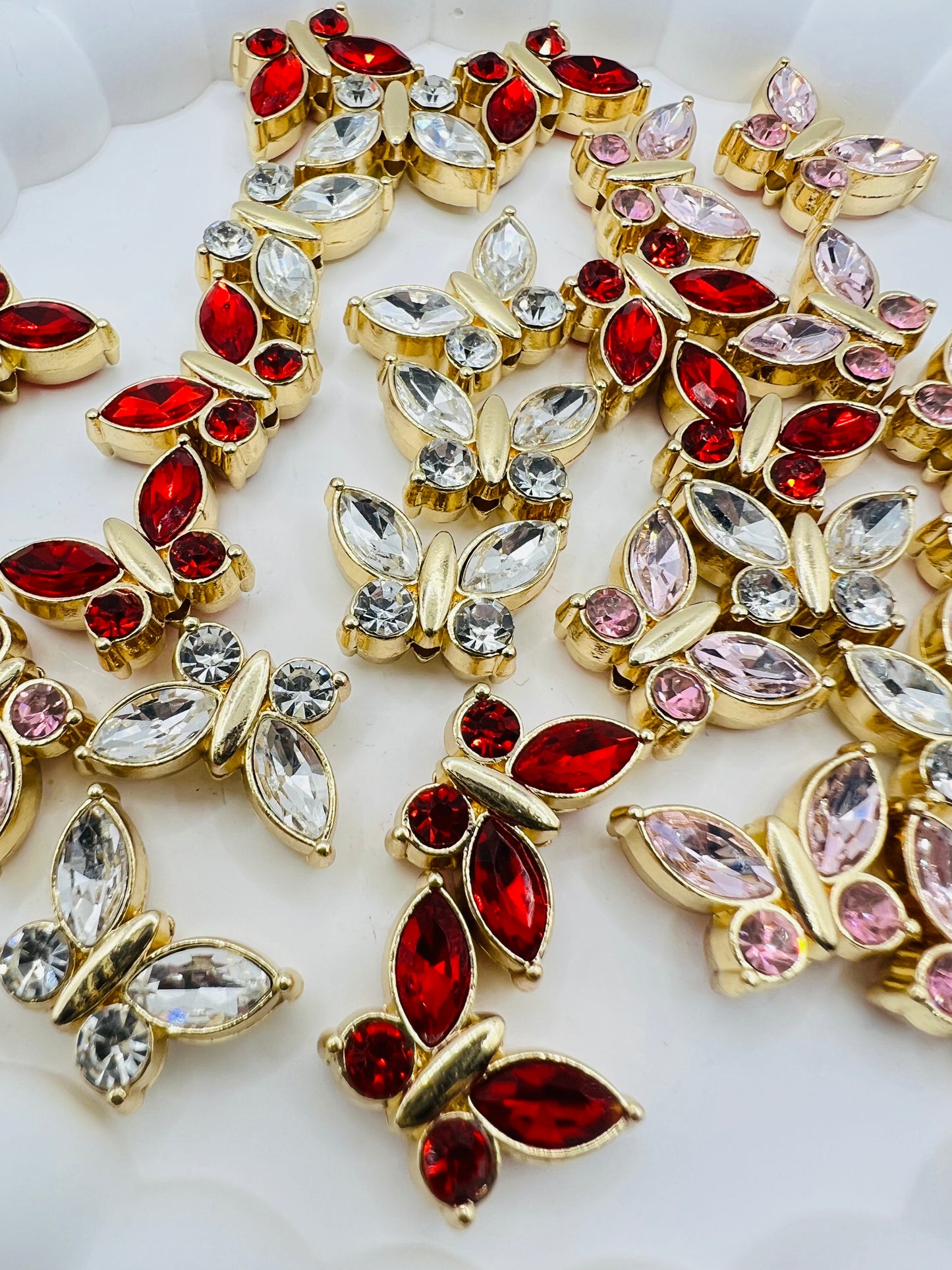 Butterfly Shape Shiny Gold Metal  Bead with Rhinestone
