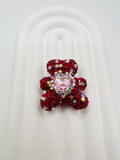 Bear Shape Clay Beads with Heart Gem and Rhinestones