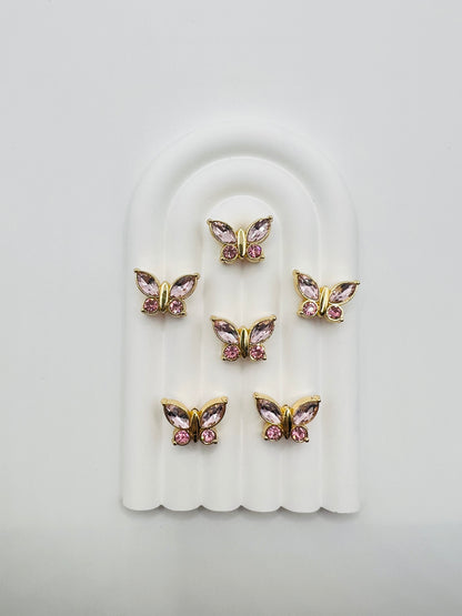 Butterfly Shape Shiny Gold Metal  Bead with Rhinestone
