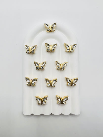 Butterfly Shape Matte Gold and Solid Color Metal  Bead with Rhinestone