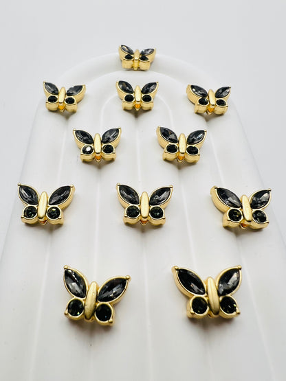 Butterfly Shape Matte Gold and Solid Color Metal  Bead with Rhinestone