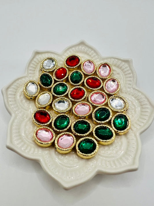 Oval Shape Shiny Gold Metal  Bead with Rhinestone