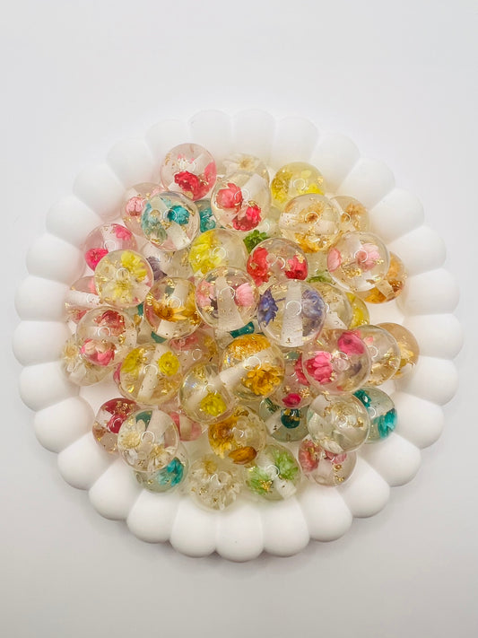 Dried Flower with Gold Foil Round Beads - Choose Color