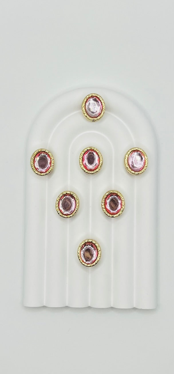 Oval Shape Shiny Gold Metal  Bead with Rhinestone