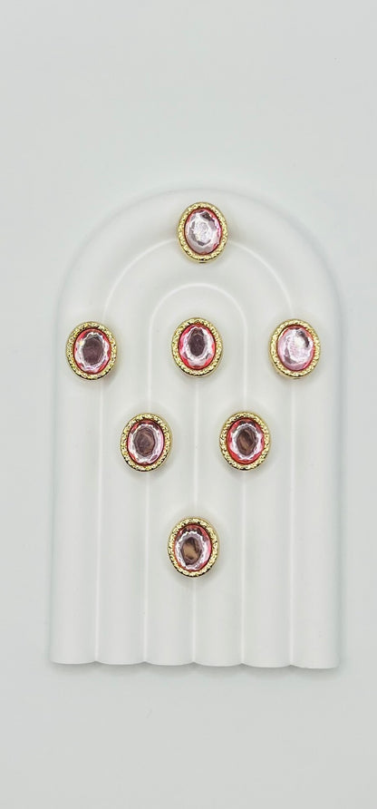Oval Shape Shiny Gold Metal  Bead with Rhinestone