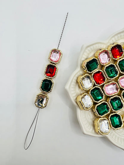 Octagon Shape Shiny Gold Metal  Bead with Rhinestone