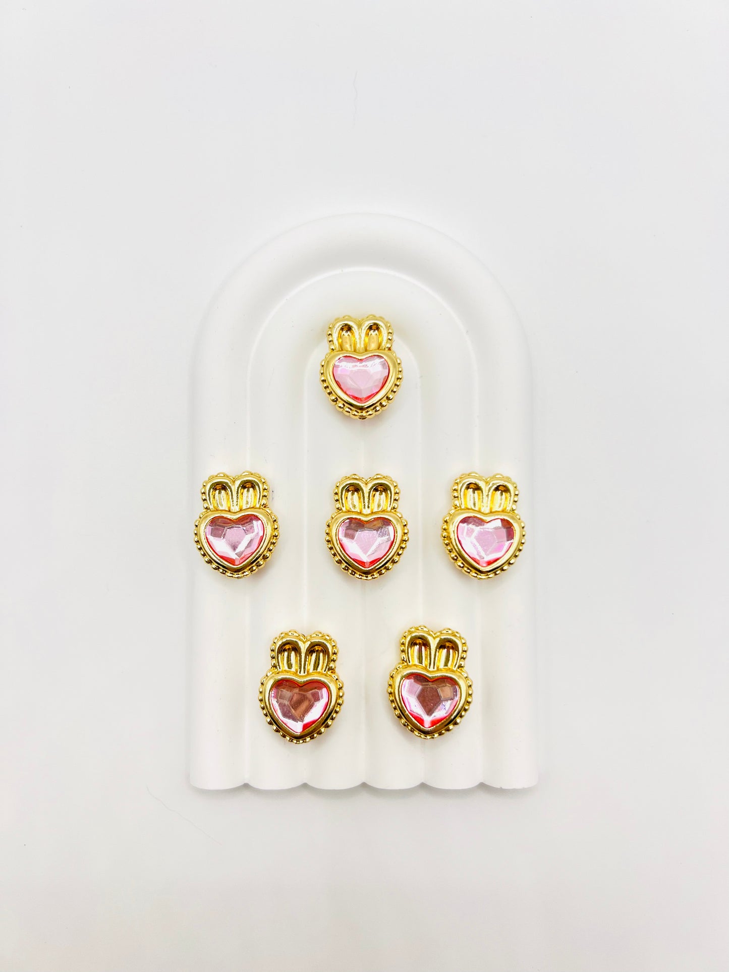 Heart Shape with Bunny Ears Shiny Gold Metal  Bead with Rhinestone