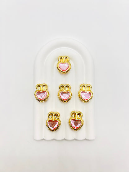 Heart Shape with Bunny Ears Shiny Gold Metal  Bead with Rhinestone