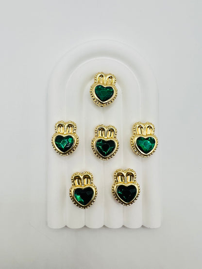 Heart Shape with Bunny Ears Shiny Gold Metal  Bead with Rhinestone