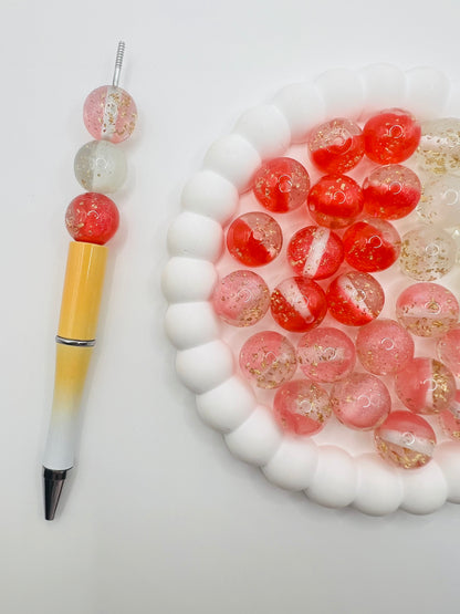 Half Mermaid Glitter Half Transparent with Gold Foil Round Beads - Choose Color
