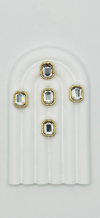 Octagon Shape Shiny Gold Metal  Bead with Rhinestone