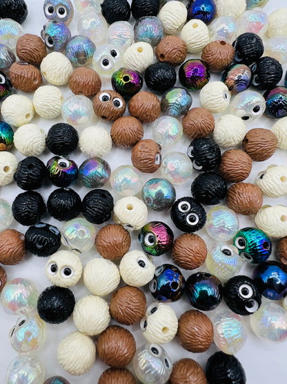 3D Head Charm Beads Big Eyes Random Color Mix -12mm