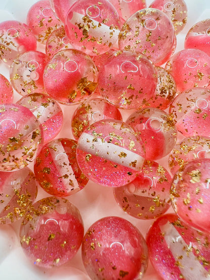 Half Mermaid Glitter Half Transparent with Gold Foil Round Beads - Choose Color