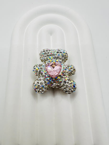 Bear Shape Clay Beads with Heart Gem and Rhinestones