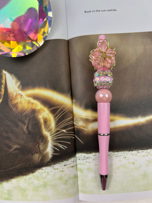 S Pink Sakura with Fancy Rhinestone Cube Beaded Pen