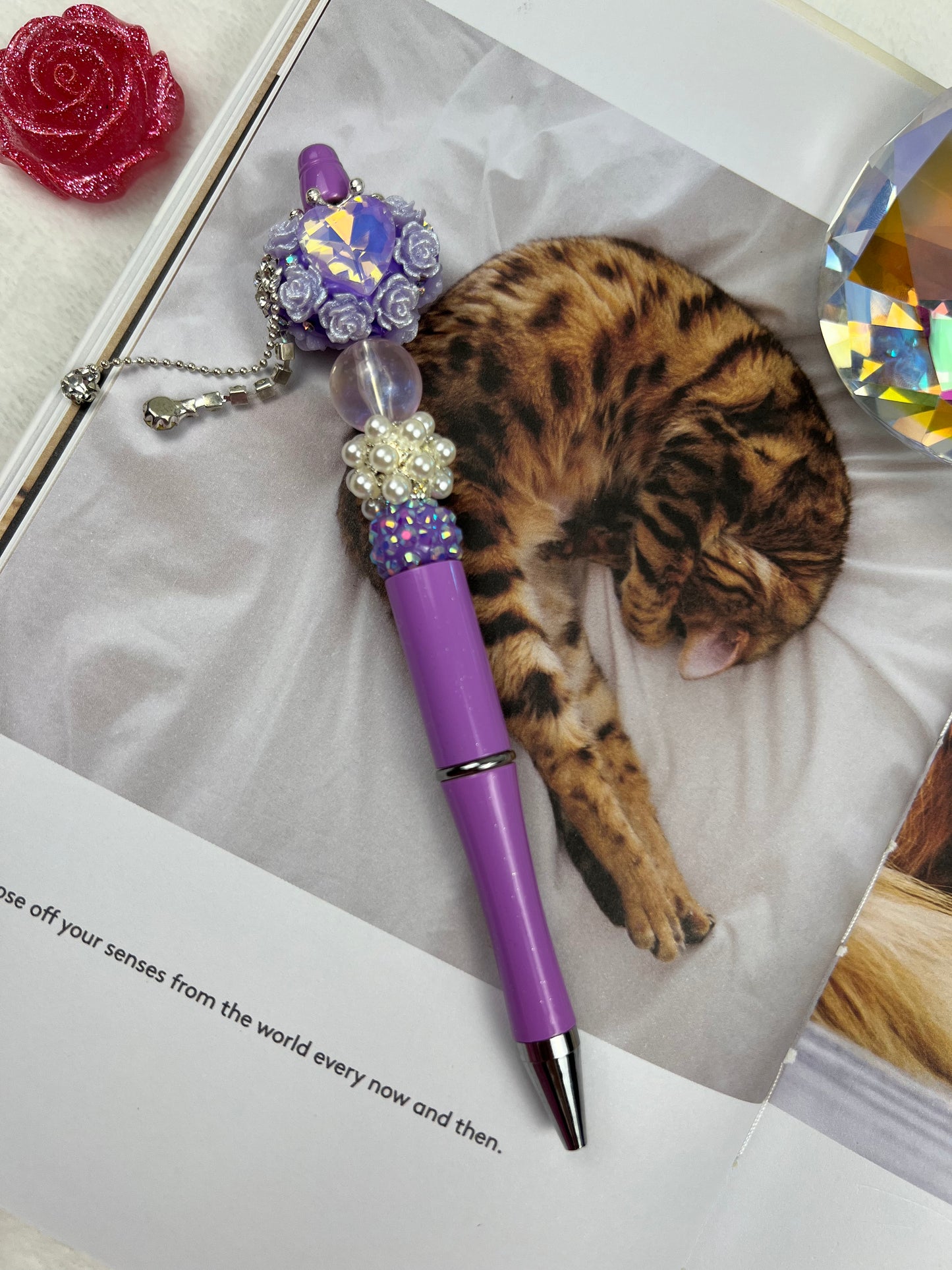 S Purple Heart and Roses with Dangle and Luminous Bead