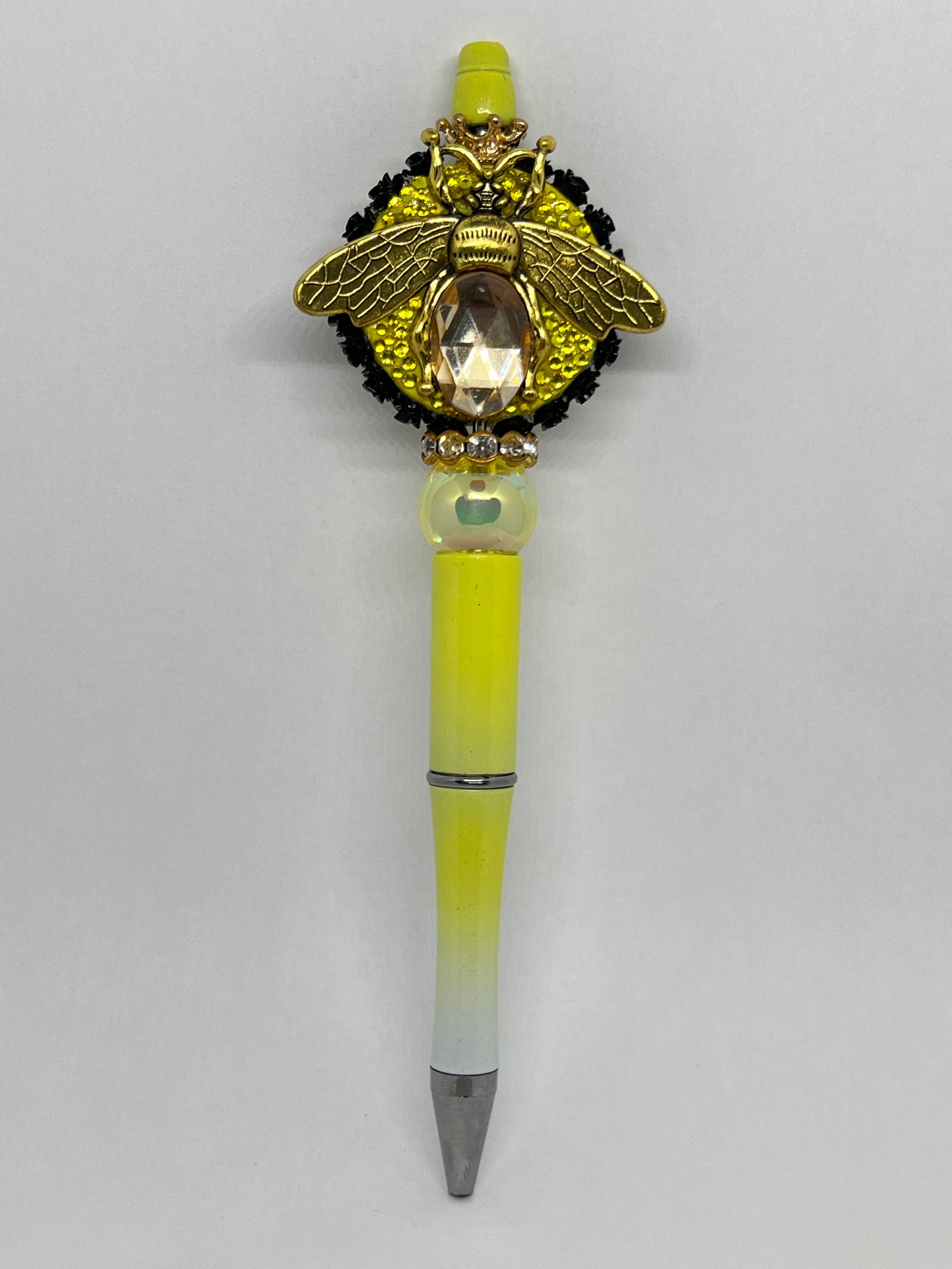 SS Gold Beetle with Black Roses and Yellow Heart Beaded Pen