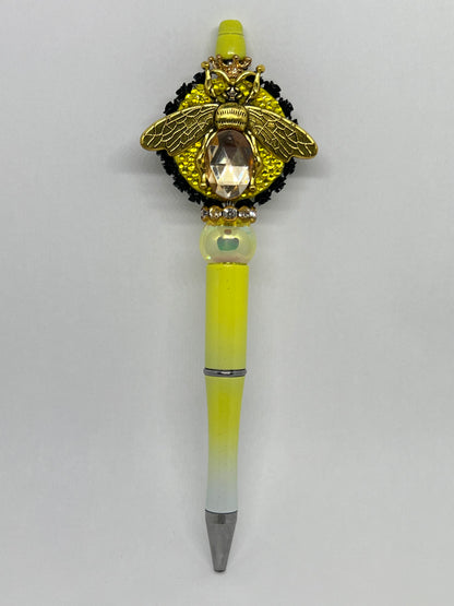 SS Gold Beetle with Black Roses and Yellow Heart Beaded Pen