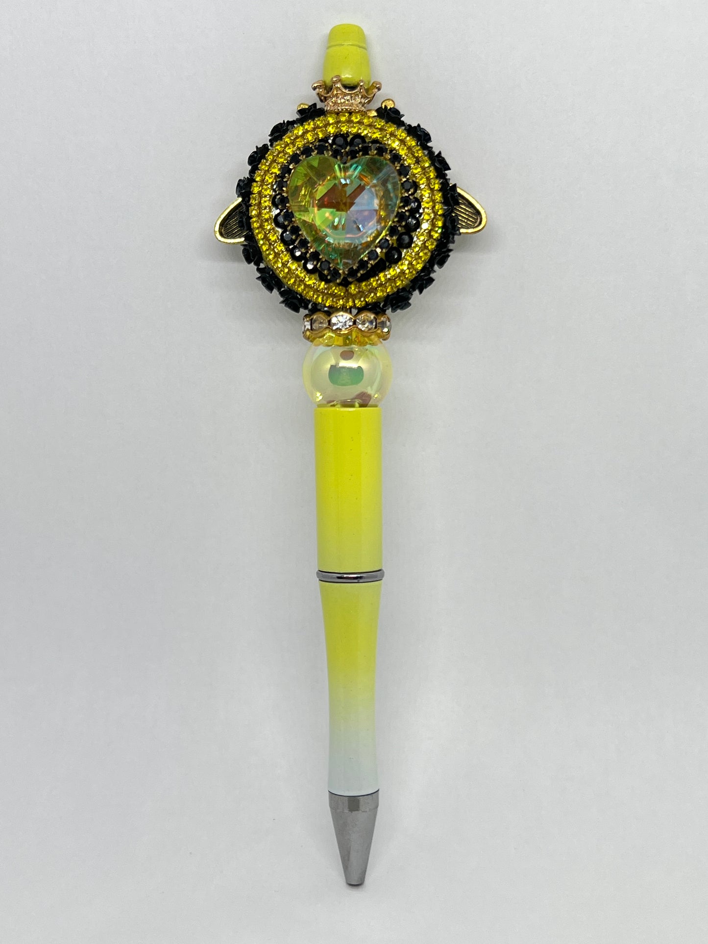 SS Gold Beetle with Black Roses and Yellow Heart Beaded Pen