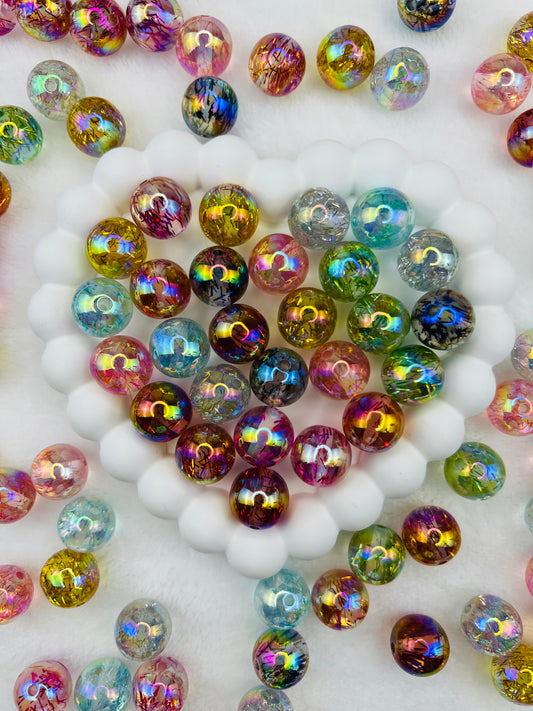 Transparent Colored Long Glitter Round Beads Random mix -16mm