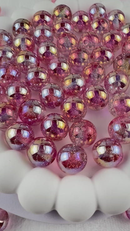 Transparent Pink Ombre Glittered Round Beads -12mm