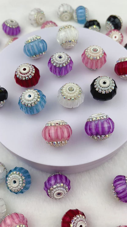 Fancy Pumpkin Round Beads with Pearl and Rhinestone Chain - 20mm